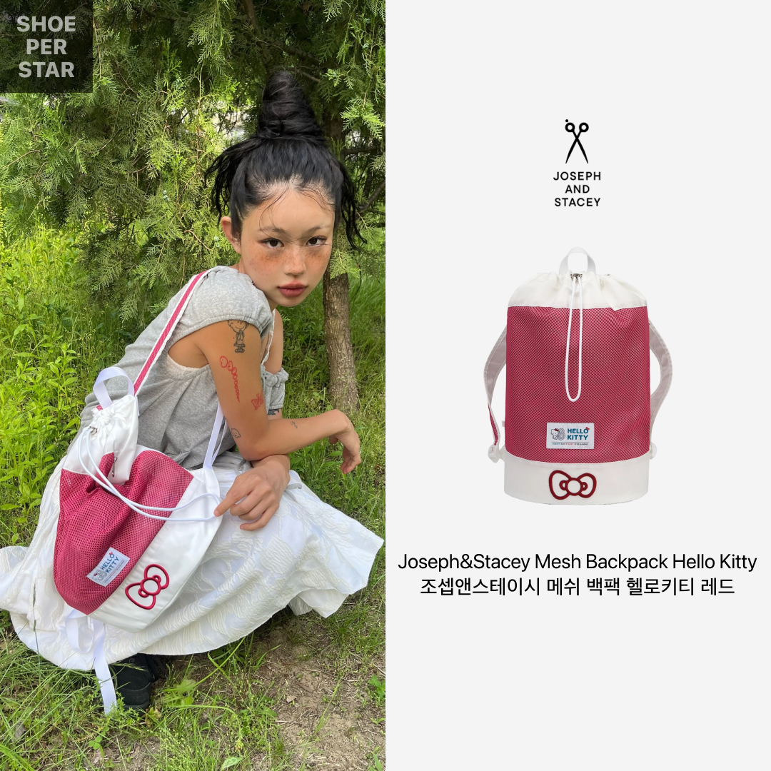 Joseph&Stacey Mesh Backpack Hello Kitty Red White 착용 스타일 - 2