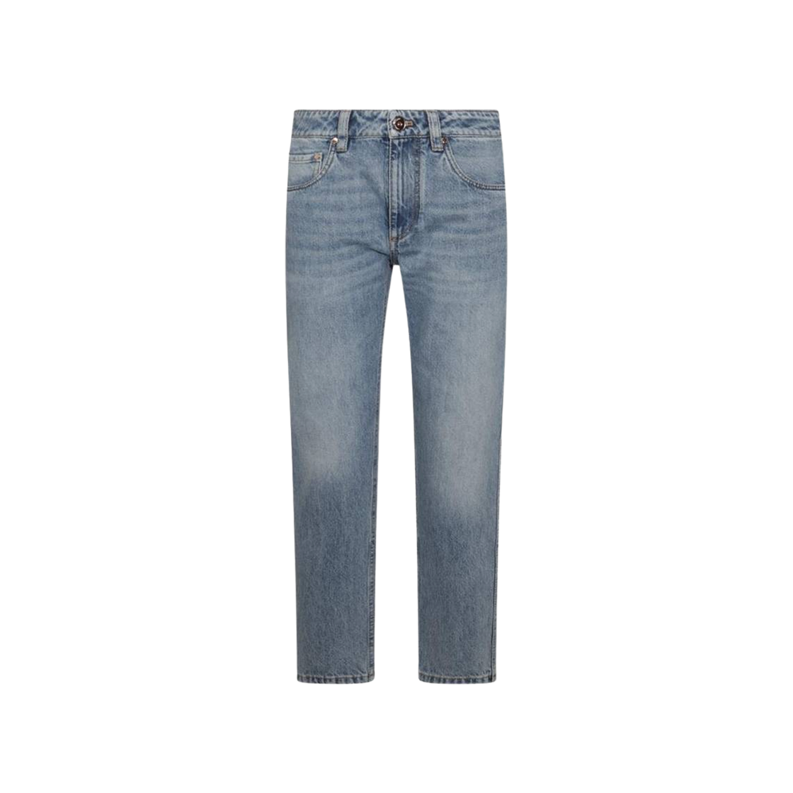 MA095P5847-C8926 (W) Brunello Cucinelli Authentic Denim Straight Trousers with Shiny Bartack Blue