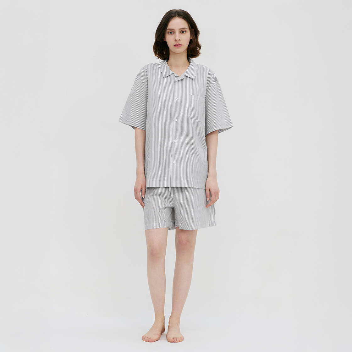 레이지지 스테이 파자마 숏 셔츠 팬츠 세트 젠틀 블랙(LAZYZ Stay Stripe Pajamas Short Shirts Pants Set - Gentle Black) - 4