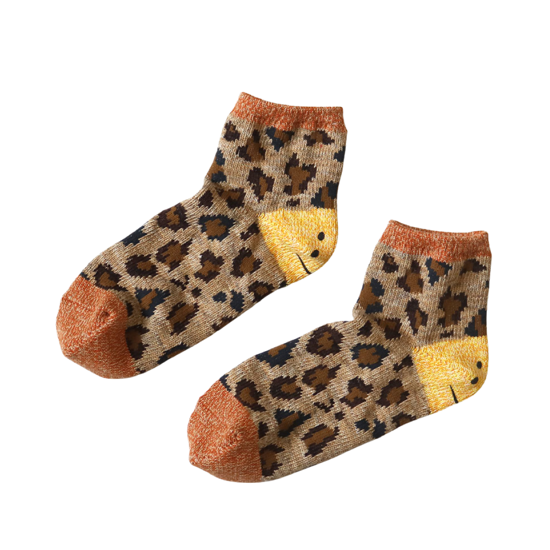 EK-1361 Kapital 84 Rainbowy Happy Heel Leopard Ankle Socks Orange