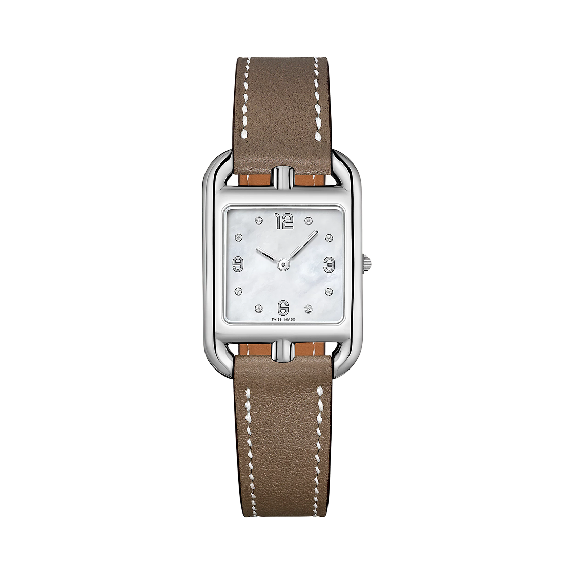 W044294WW00 Hermes Cape Cod Watch Small Etoupe Swift Calfskin Strap & Steel Diamonds