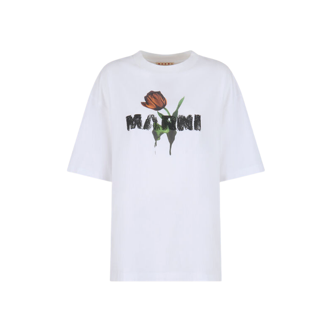 THJET49P18-USCY31-LOW01 (W) Marni Tulip Print White Cotton T-Shirt Lily White