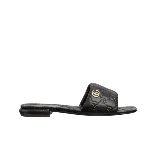 (W) Gucci Double G Slide Sandal Black Leather