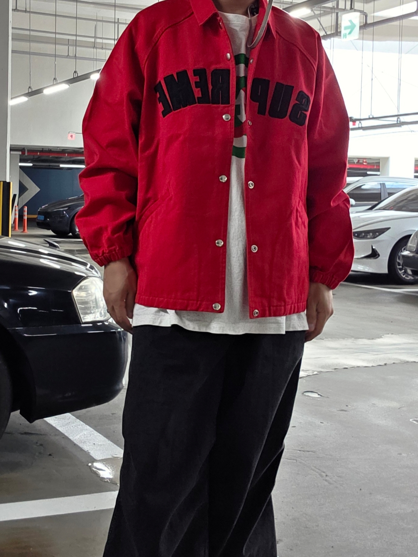 Supreme Arc Denim Coaches Jacket Red - 25SS 착용 스타일 - 2