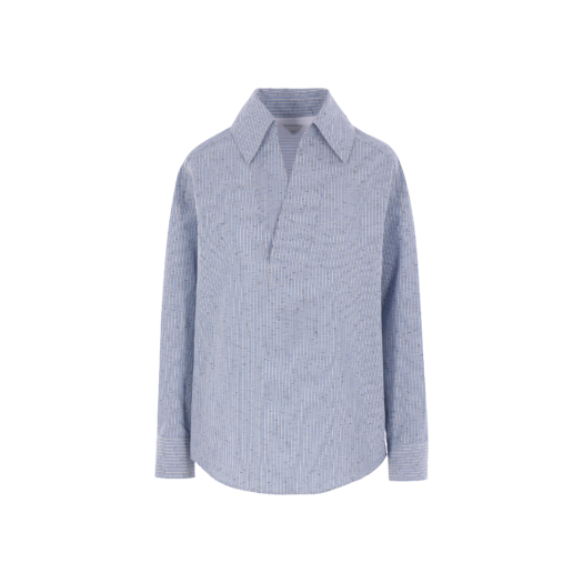 819968V5CW04028 (W) Bottega Veneta Cotton Linen Stripe Shirt Blue White