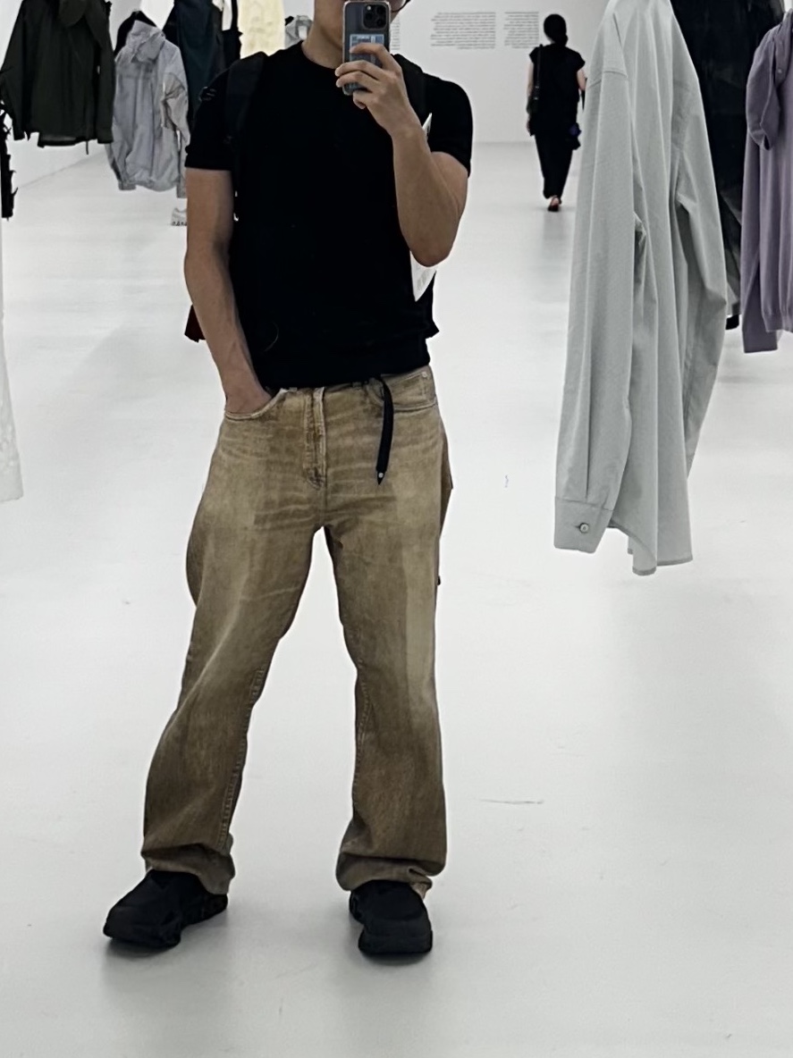 On Running x Post Archive Faction (Paf) Cloudmonster 2 Black Magnet, Our Legacy Third Cut Digital Dual Sand Denim 착용 스타일