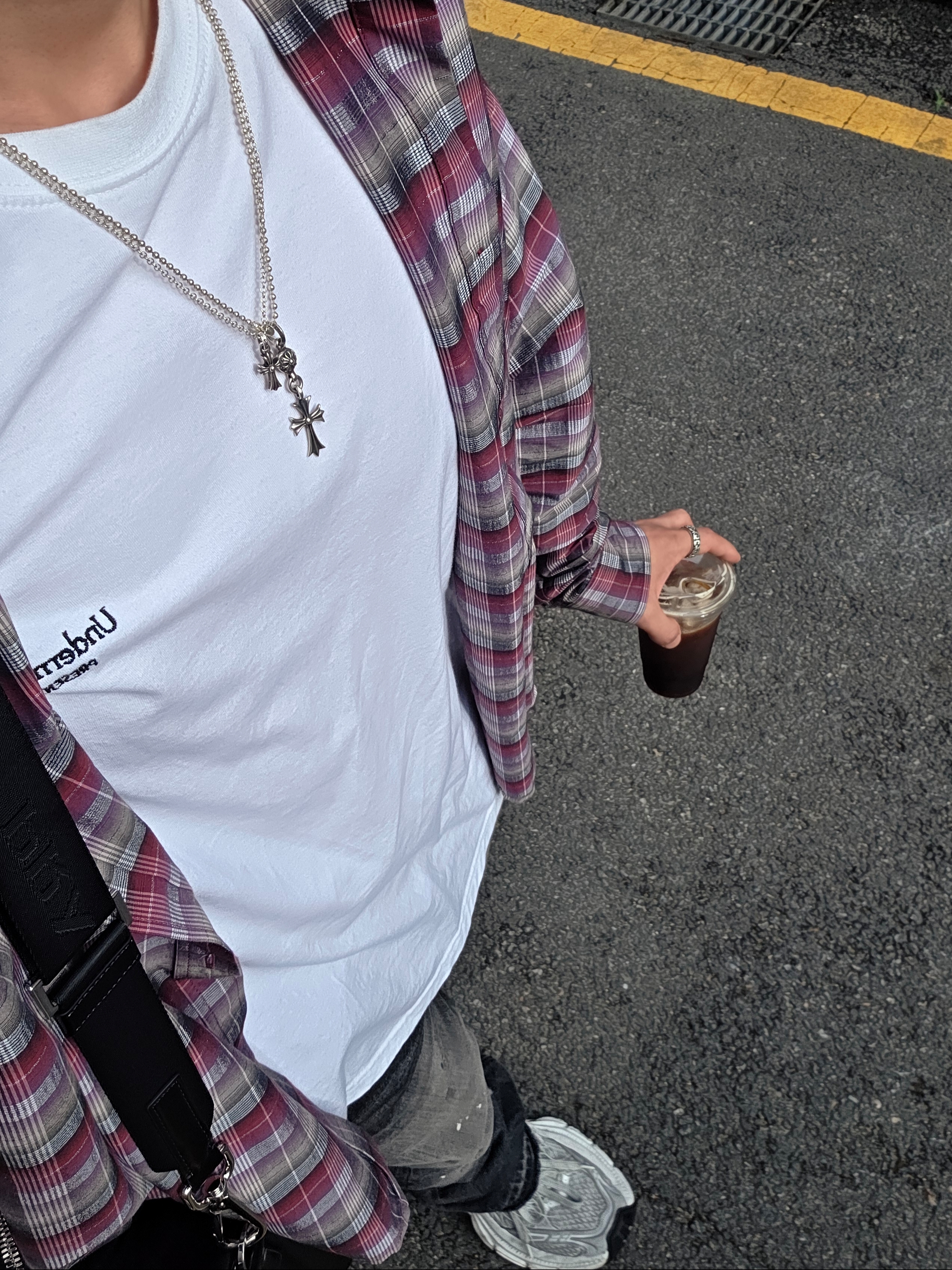 Nonnod Flexible String Check Shirts Wine 착용 스타일