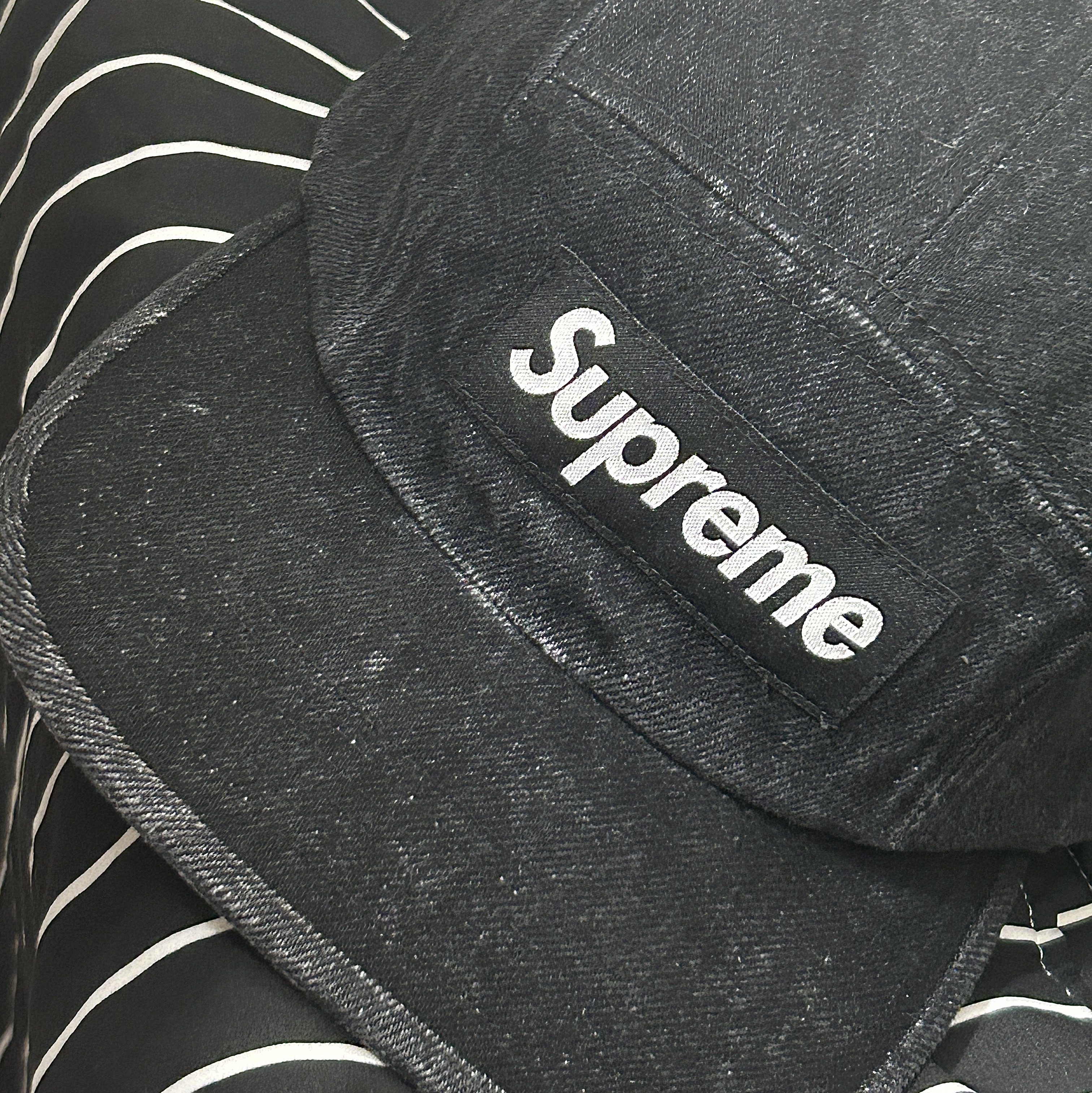 Supreme Denim Camp Cap Black - 24SS 착용 스타일