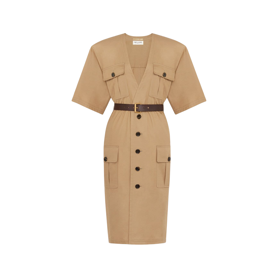 790089-Y3A99-2611 (W) Saint Laurent Twill Cotton Dress Beige Fonce