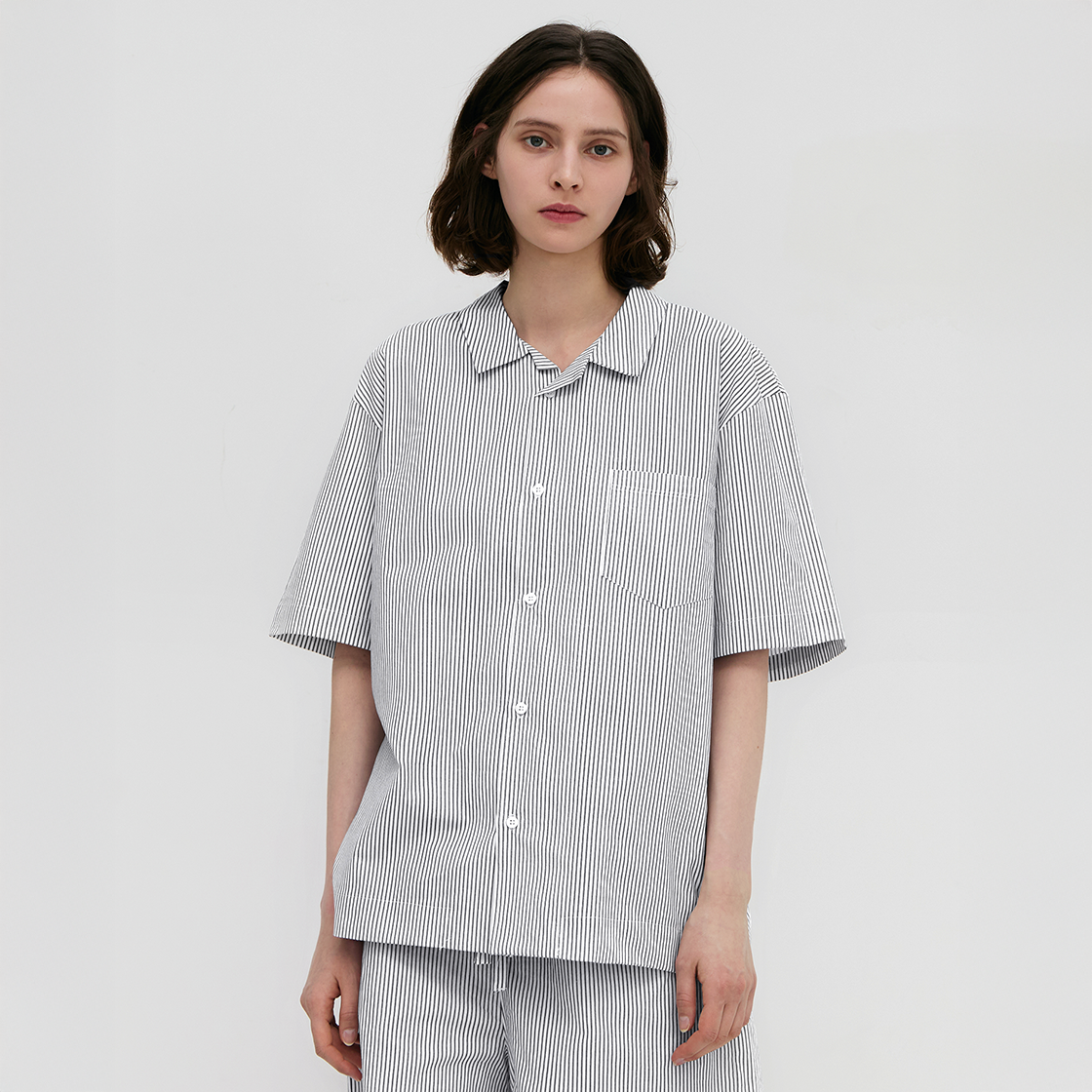 레이지지 스테이 파자마 숏 셔츠 팬츠 세트 젠틀 블랙(LAZYZ Stay Stripe Pajamas Short Shirts Pants Set - Gentle Black) - 2