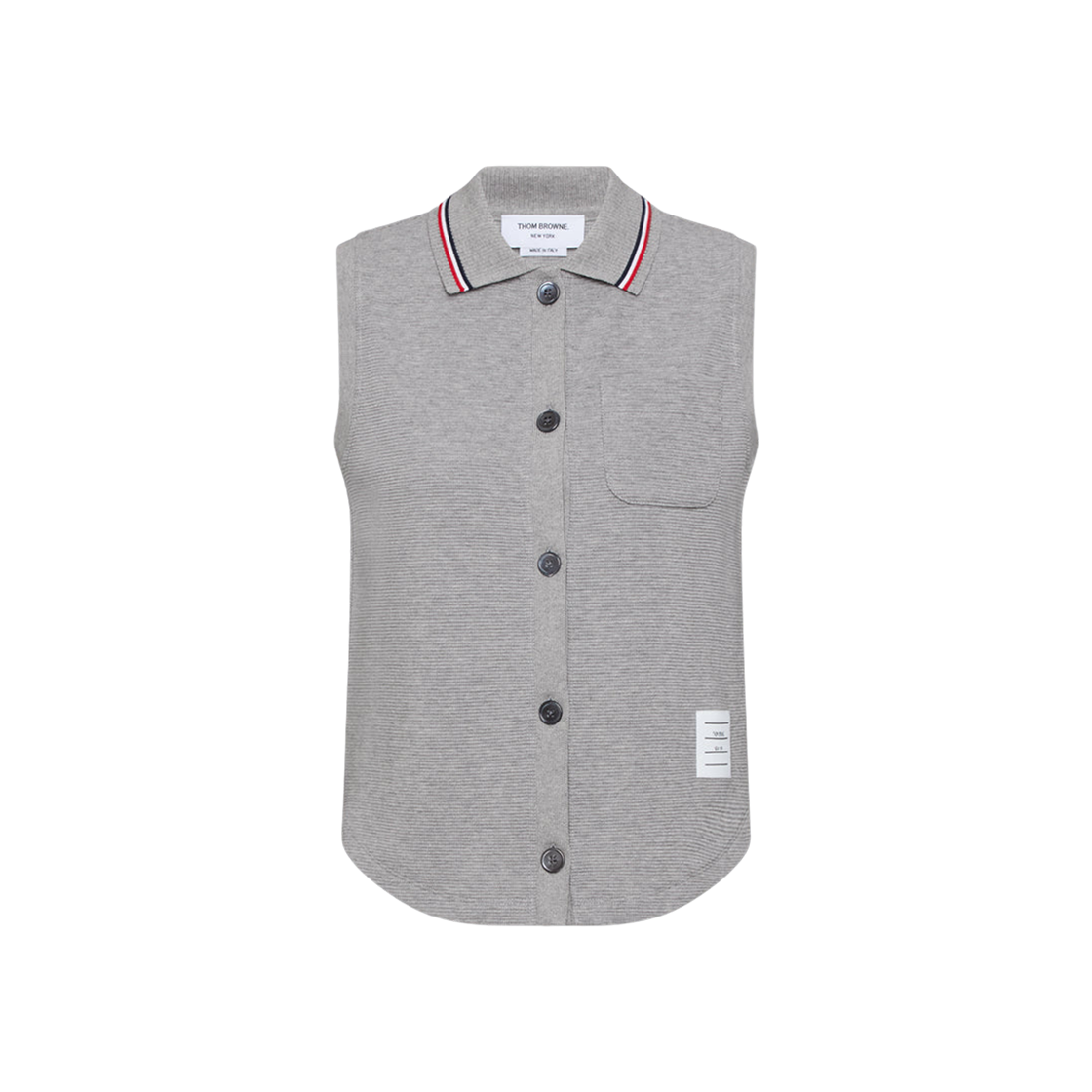 FJS208A-J0216-055 (W) Thom Browne Cotton Waffle Sleeveless Button Shirt Light Grey