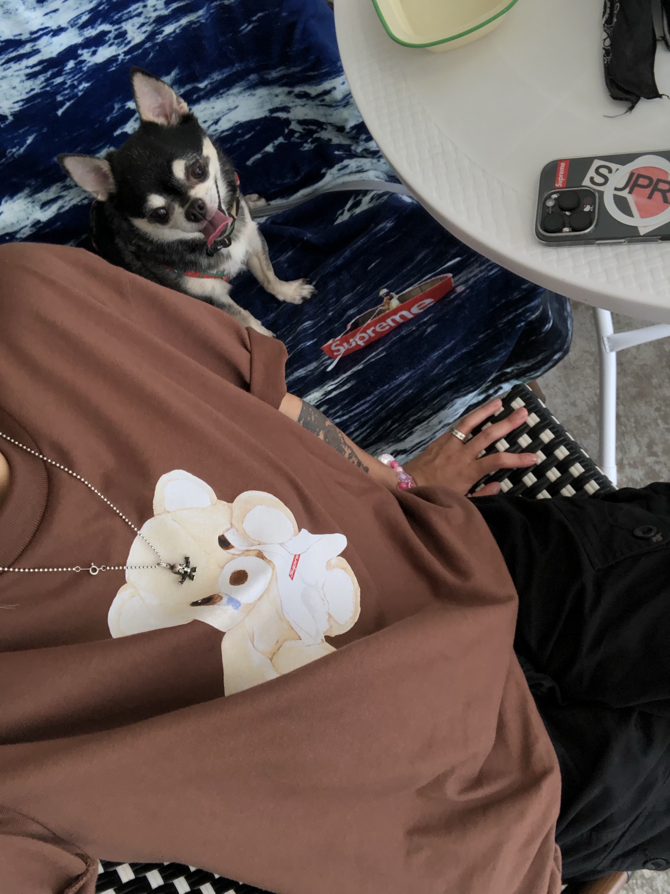 Supreme Boat Towel Multicolor - 25SS, Supreme Bear T-Shirt Brown - 25SS 착용 스타일