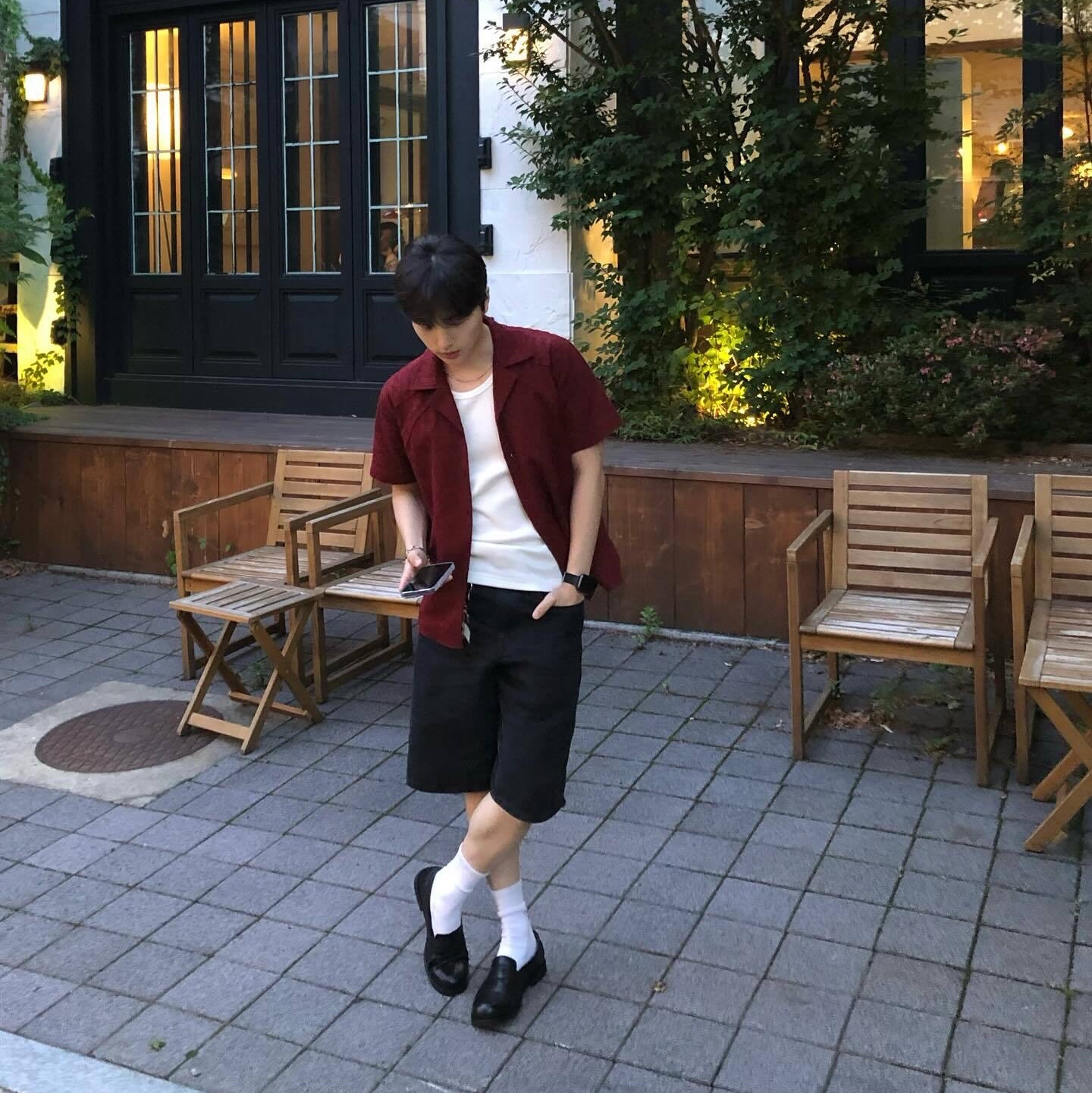 Thevinylhouse Texture Check Shirts Wine 착용 스타일