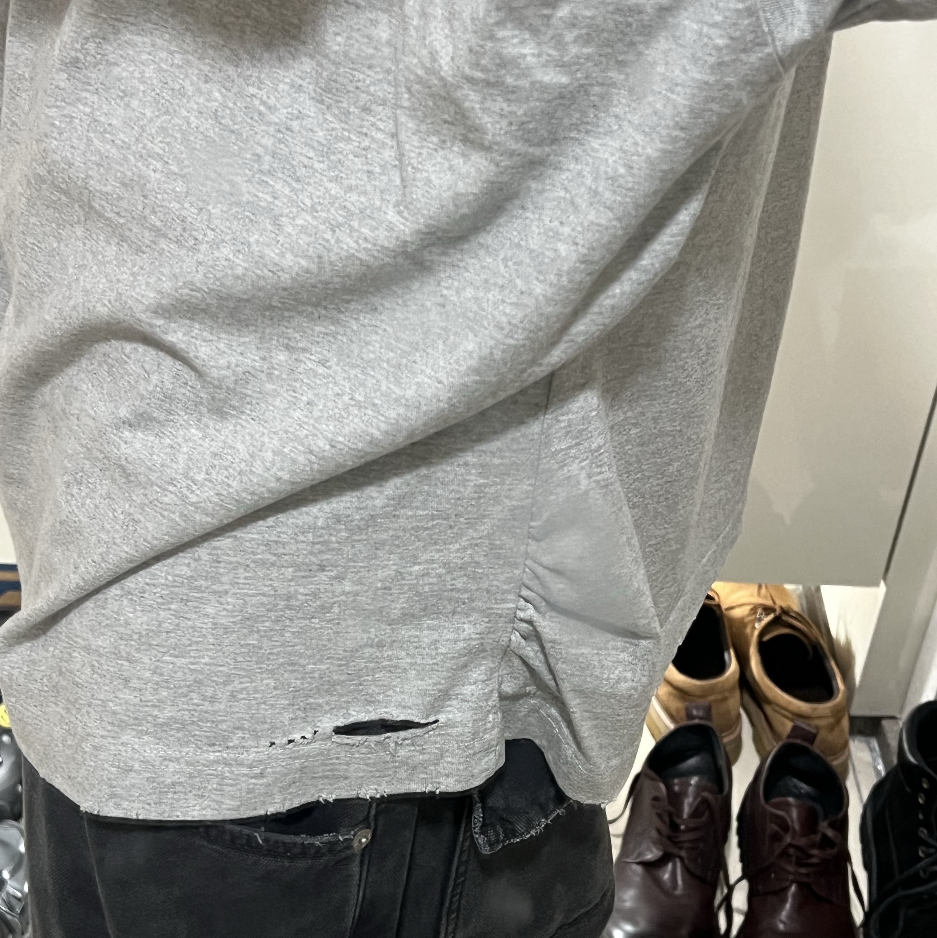 Nonnod Puckering News T-shirt Vintage grey, Nonnod Double Knee Cover Pants Vintage Black 착용 스타일 - 3