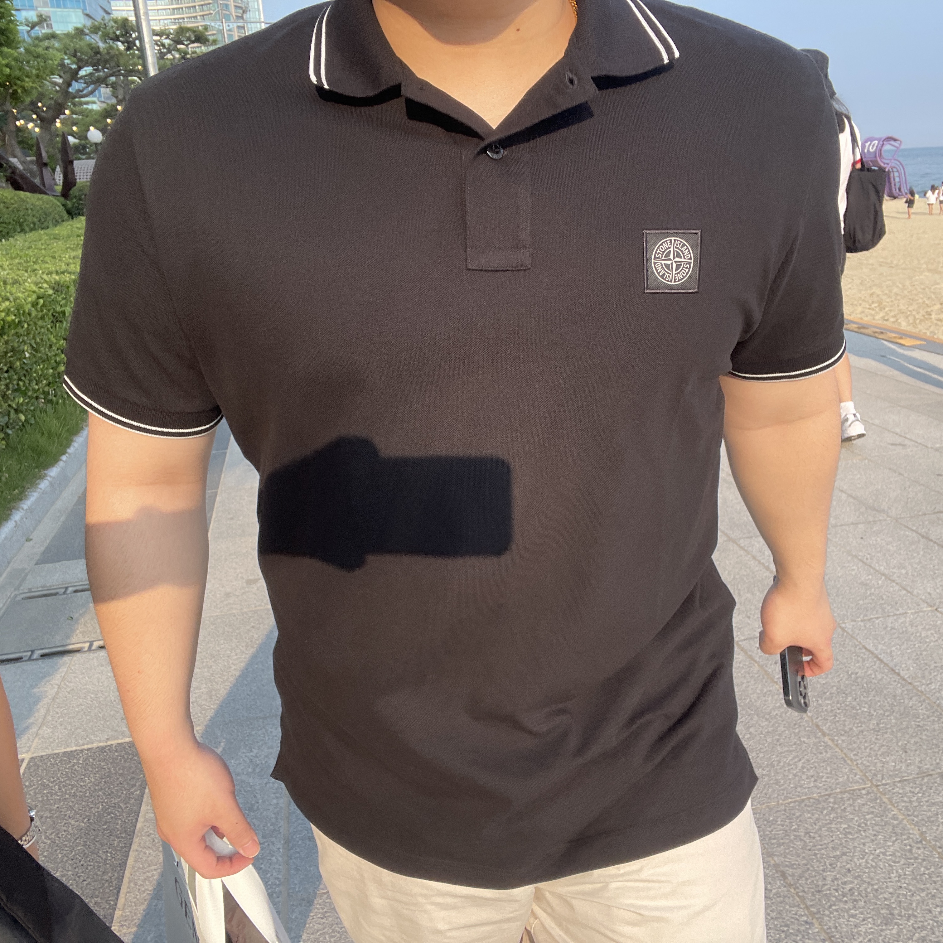 Stone Island 22002SC Organic Cotton Elastane Pique Patch Slim Fit  Polo Shirt Black - 25SS 착용 스타일