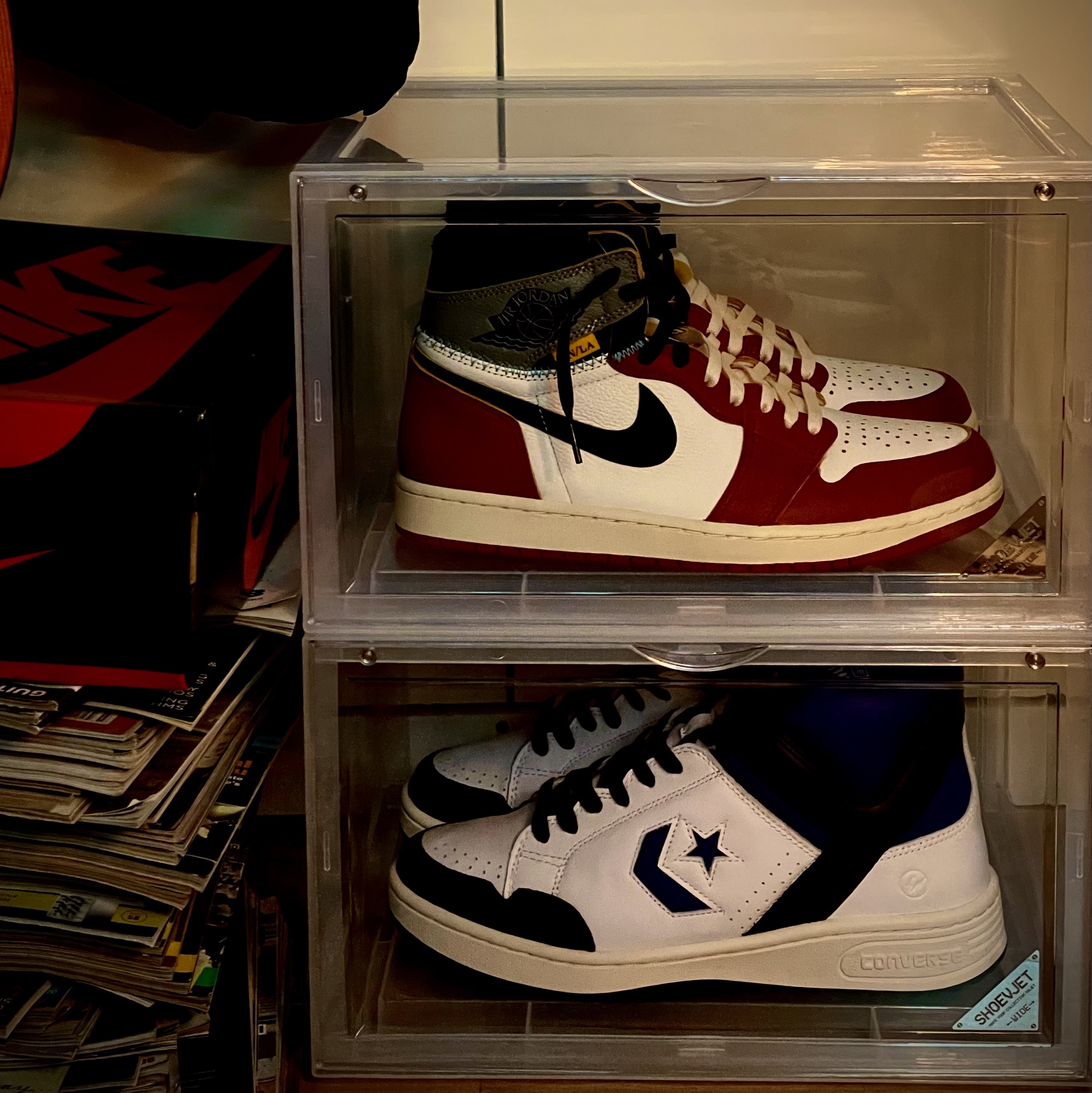 Jordan 1 x Union Retro High OG Chicago Shadow, Converse x Fragment Weapon Mid White 착용 스타일