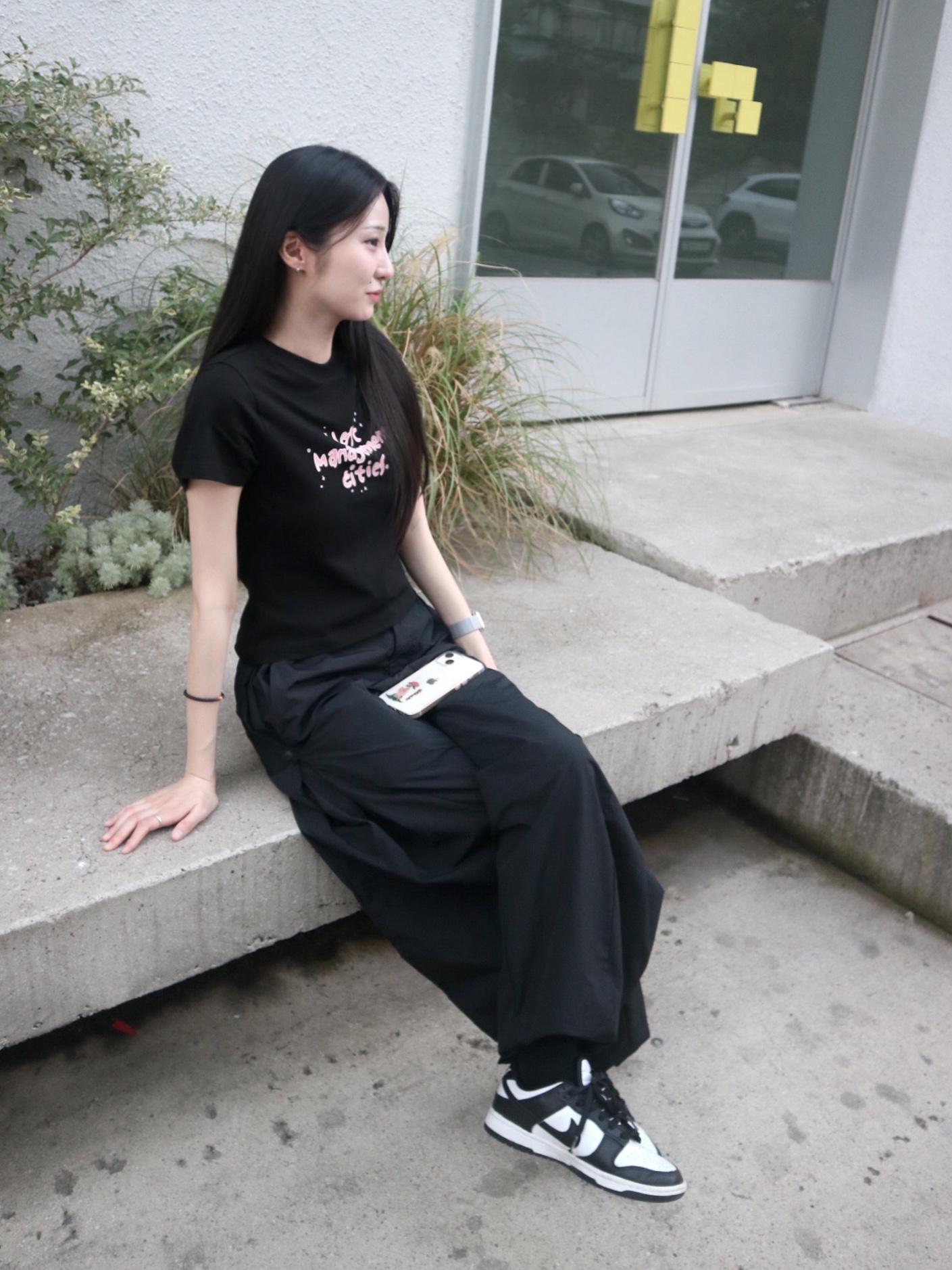 Sansan Gear Side Snap Pants Black, Nike Dunk Low Retro Black 착용 스타일 - 3