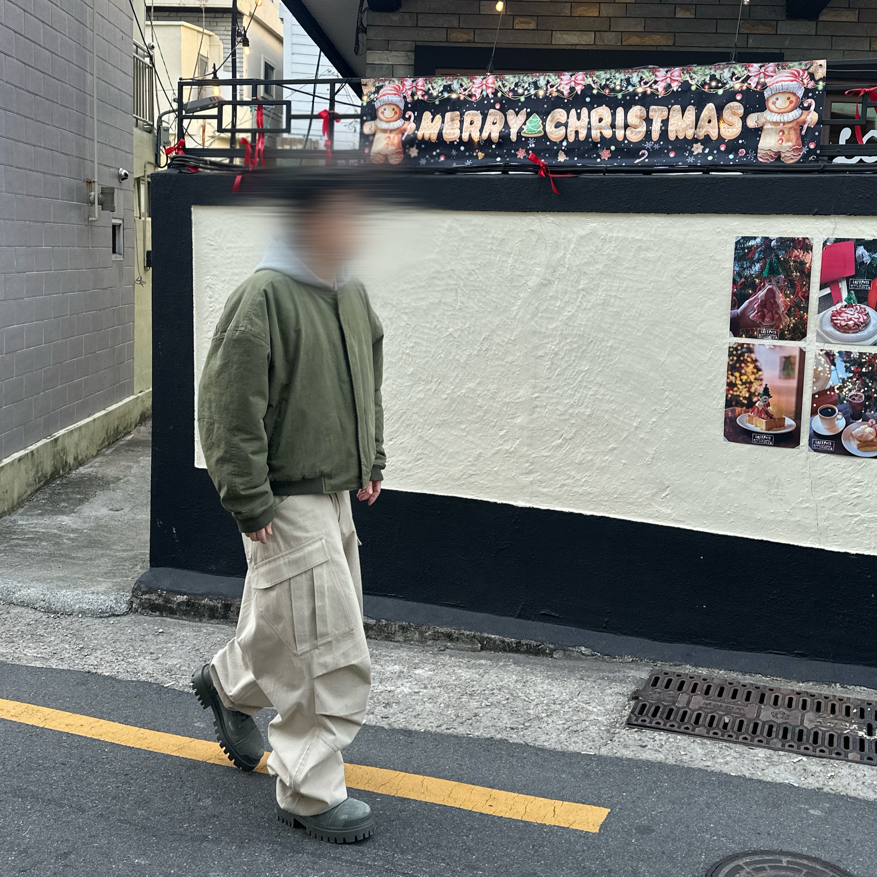 Nonnod Side Zip Cargo Pants Beige, Nonnod Sulfur Dye Serge Bomber Jacket Vintage Khaki 착용 스타일 - 2