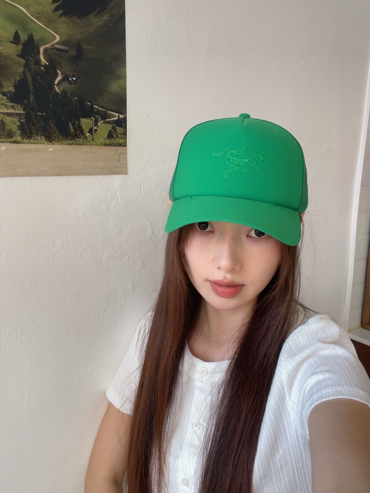 Arc'teryx Bird Curved Brim Trucker Hat Jungle 착용 스타일