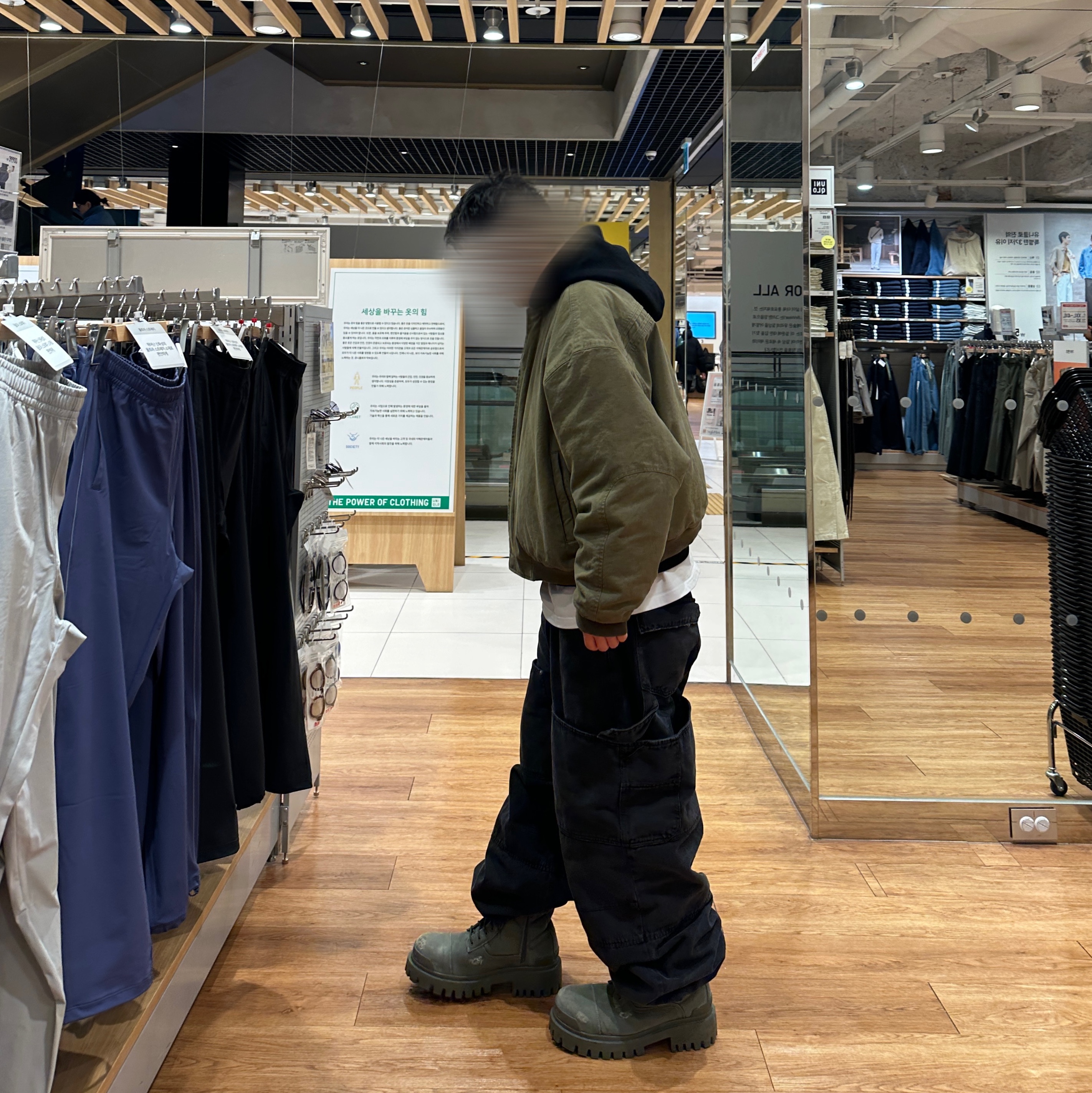 Nonnod Double Knee Cover Pants Vintage Black, Nonnod Sulfur Dye Serge Bomber Jacket Vintage Khaki 착용 스타일 - 2