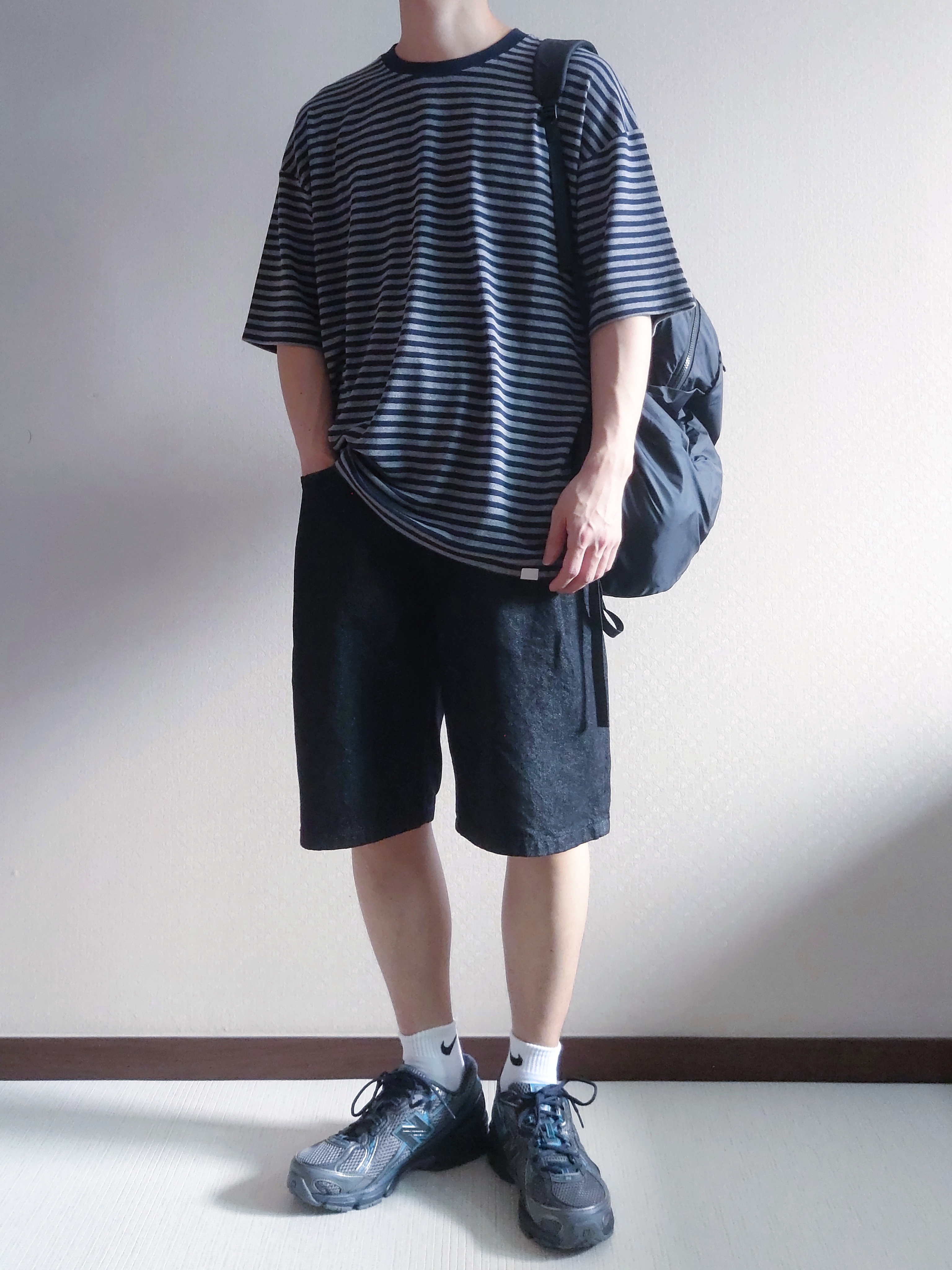 New Balance 740v2 Castlerock Terrarium, Millo Archive Denim Bermuda Raw Pants Indigo Black 착용 스타일
