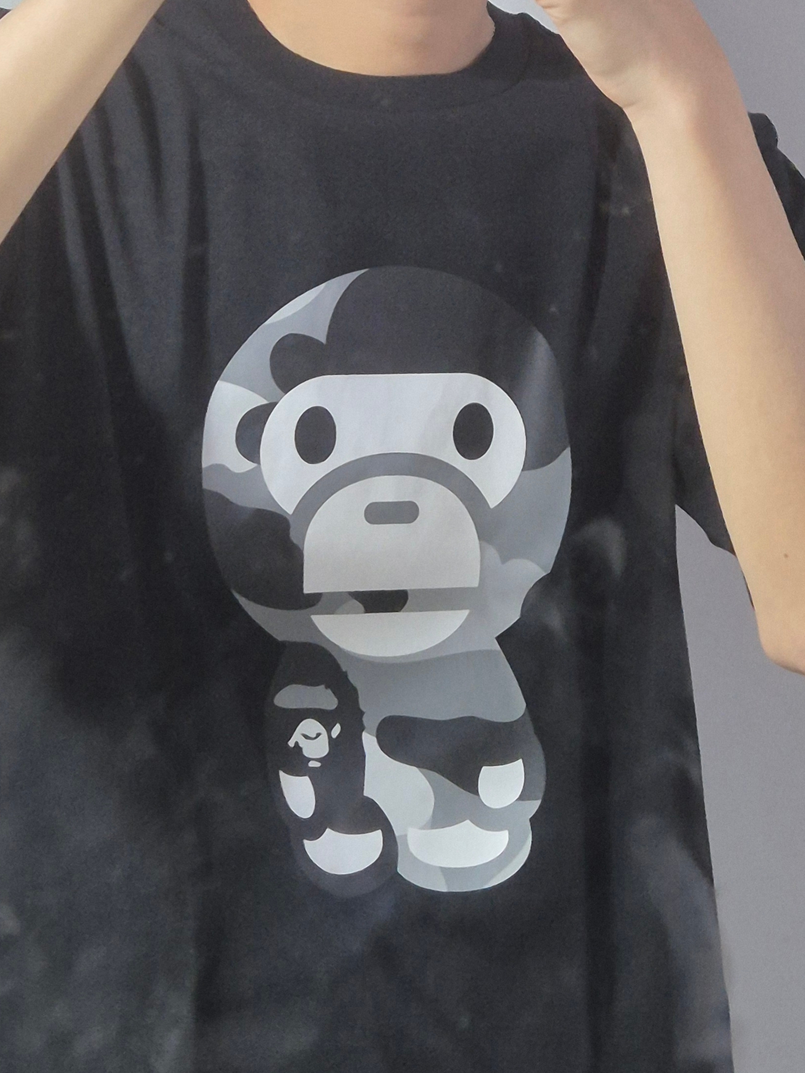 BAPE Giant 1st Camo Big Baby Milo T-Shirt Black Gray 착용 스타일 - 1