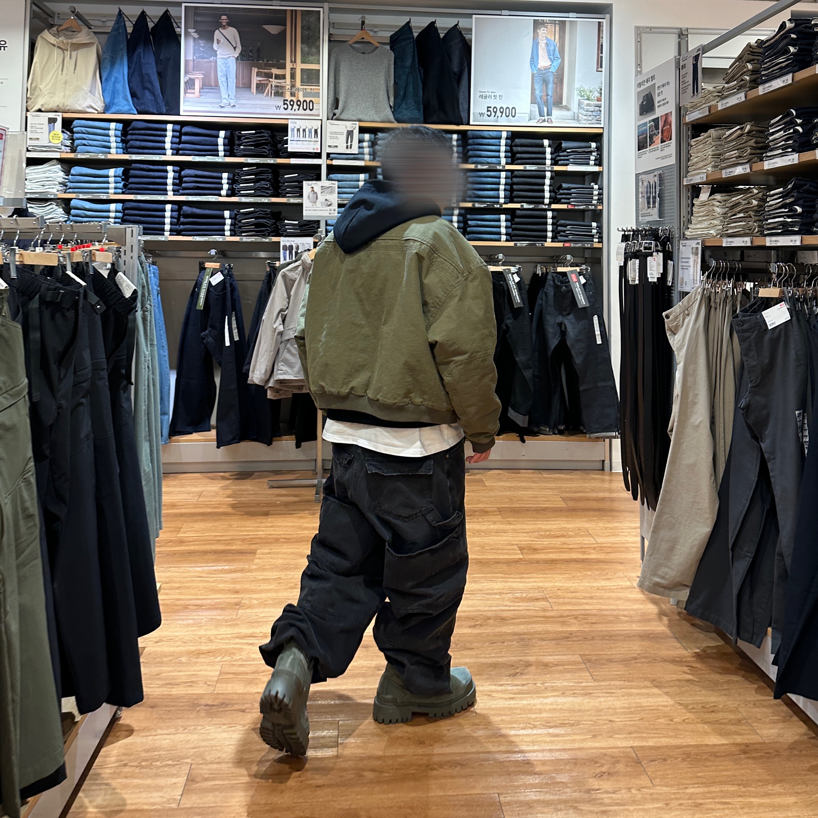 Nonnod Double Knee Cover Pants Vintage Black, Nonnod Sulfur Dye Serge Bomber Jacket Vintage Khaki 착용 스타일 - 4