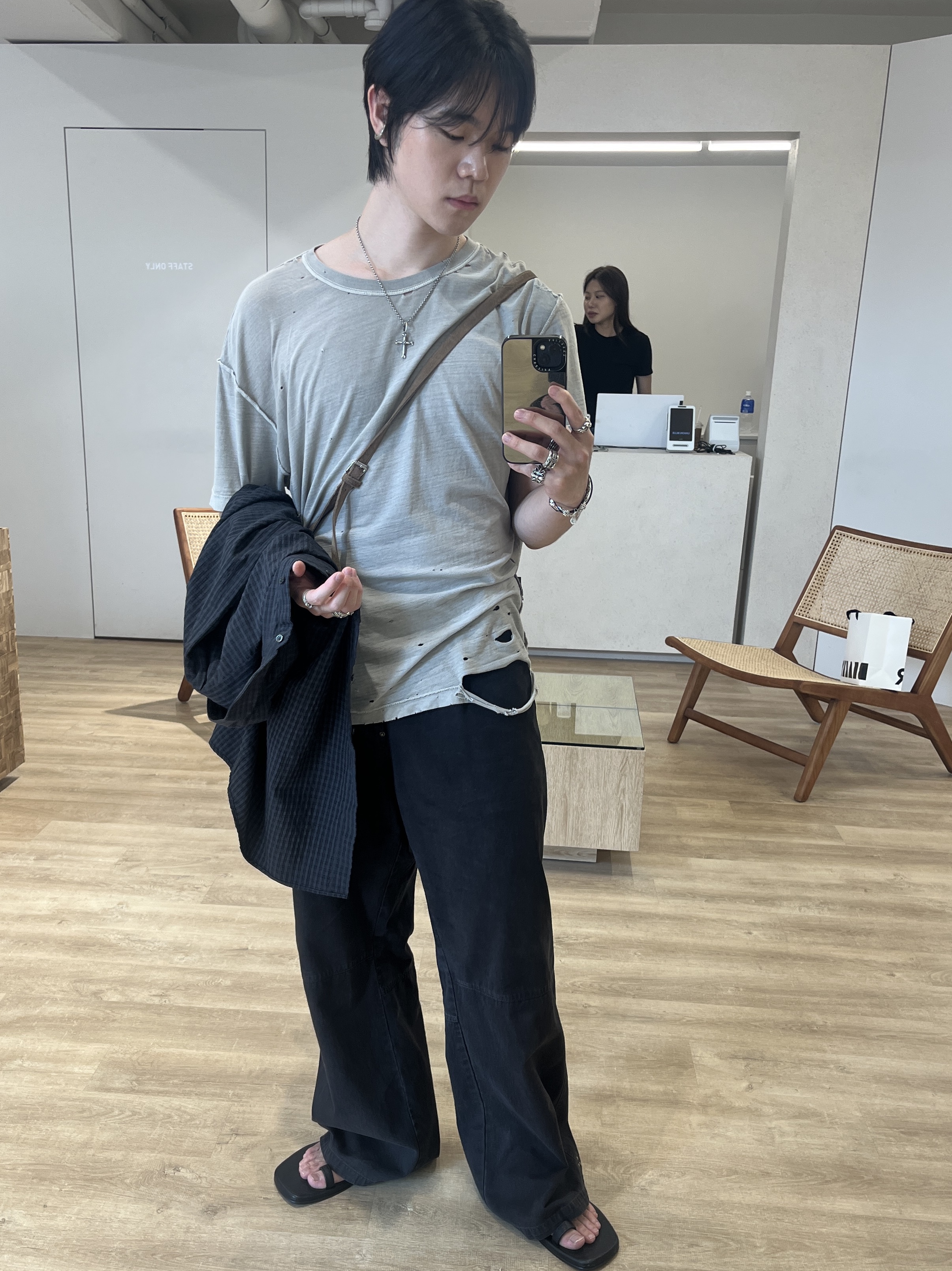 Polyteru 1011 Gosima Pants Rivet Flowers Vintage Charcoal, [프리오더] Polyteru 925 Silver Bracelet 001 (Cross & Hanabi Lemon) 착용 스타일