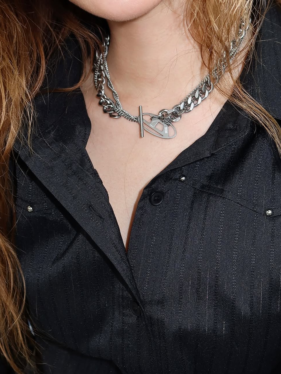 Diesel Dx1549040 Stainless Steel Chain Necklace Silver 착용 스타일