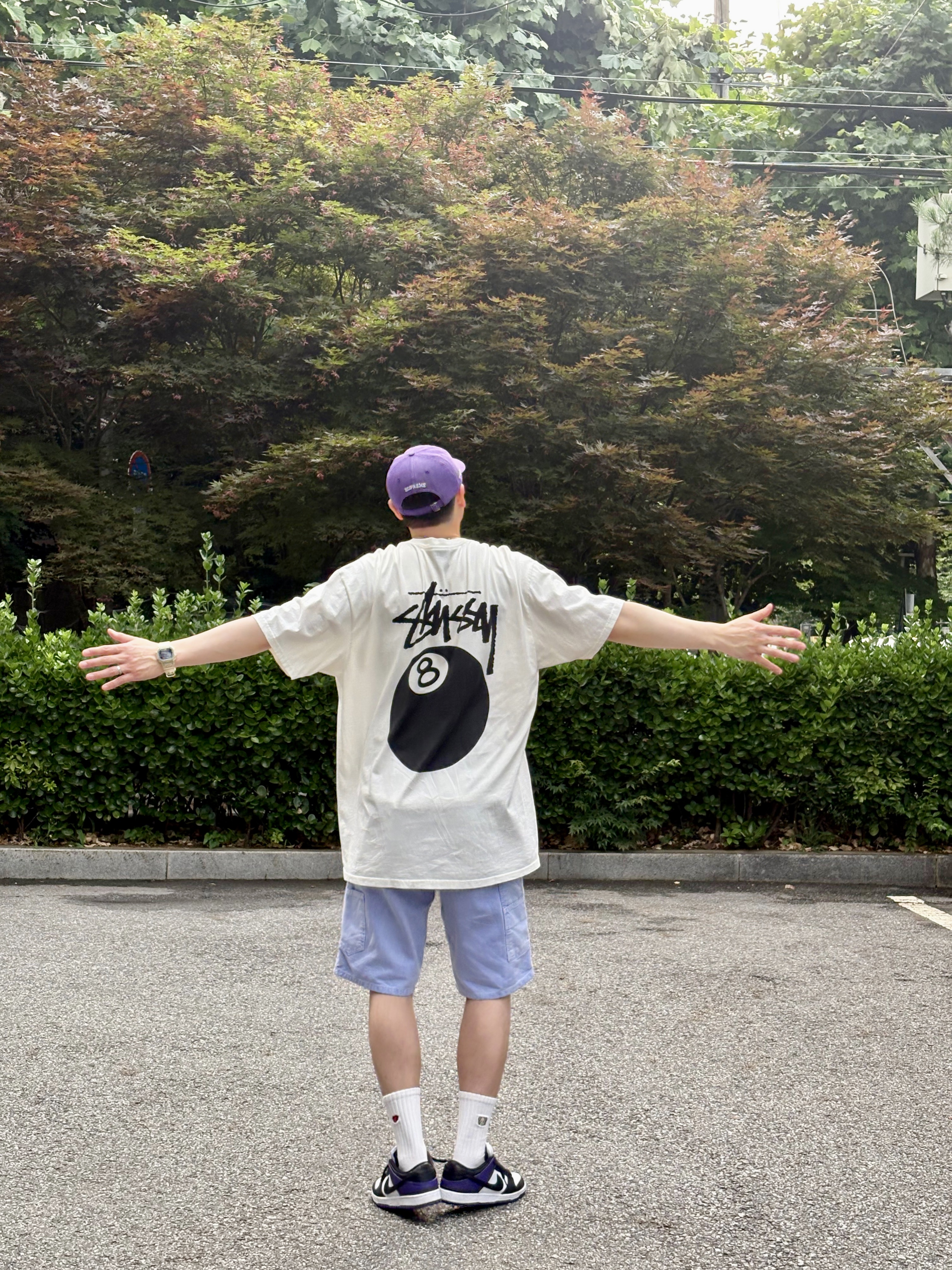Supreme Cordura Denim S Logo 6-Panel Purple - 25SS, Stussy 8 Ball Pigment Dyed T-Shirt Natural 착용 스타일 - 1