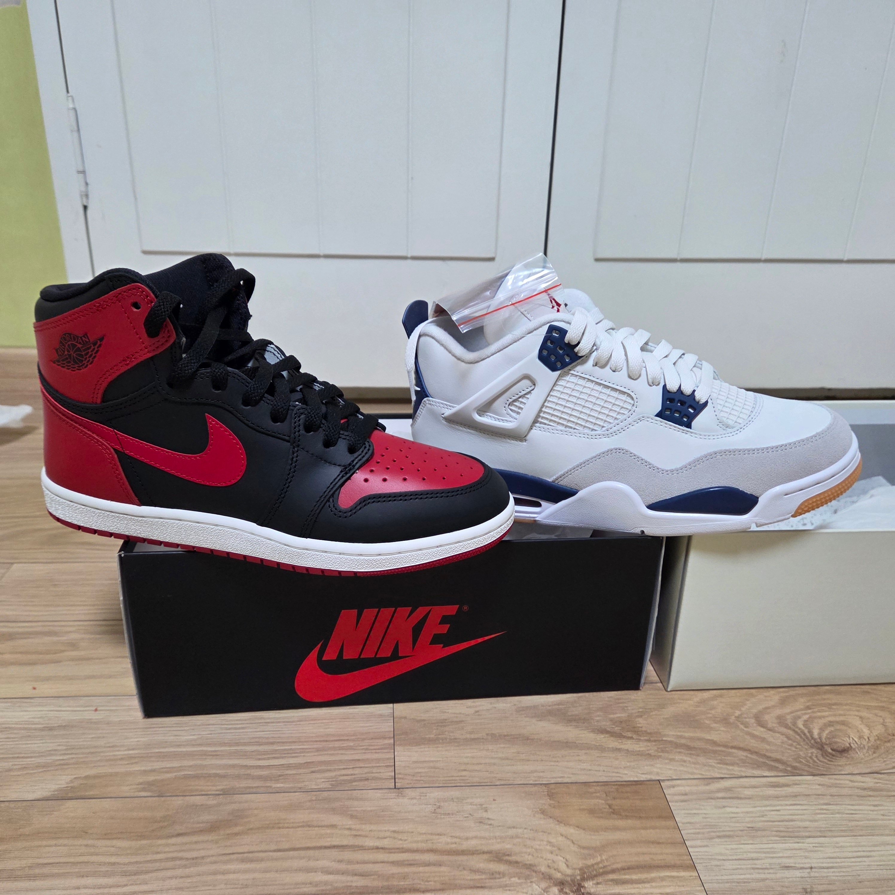 Jordan 1 High 85 Bred, Jordan 4 x Nike SB Retro SP Navy 착용 스타일