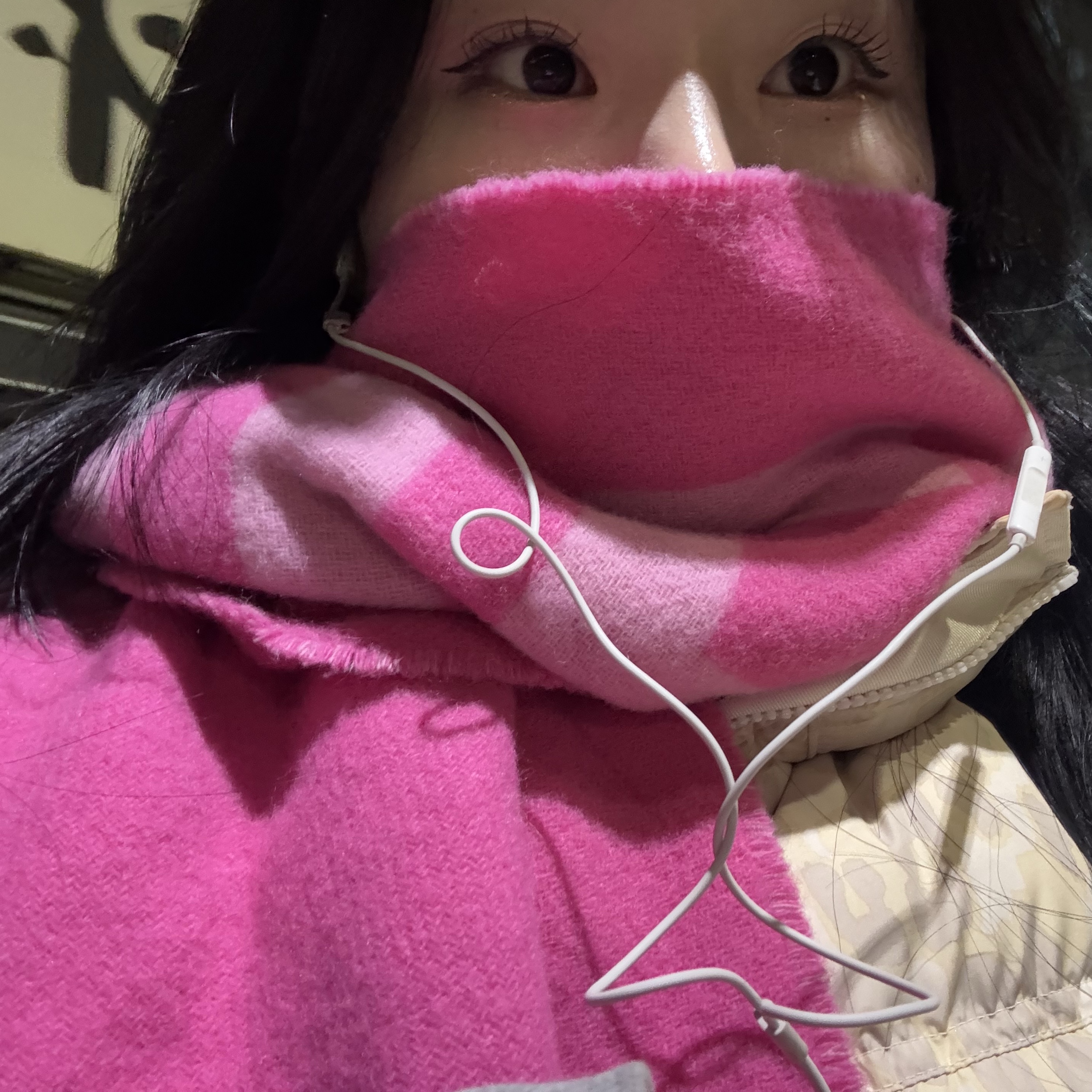 Jacquemus Lecharpe Fringe Logo Muffler Multi Pink 착용 스타일