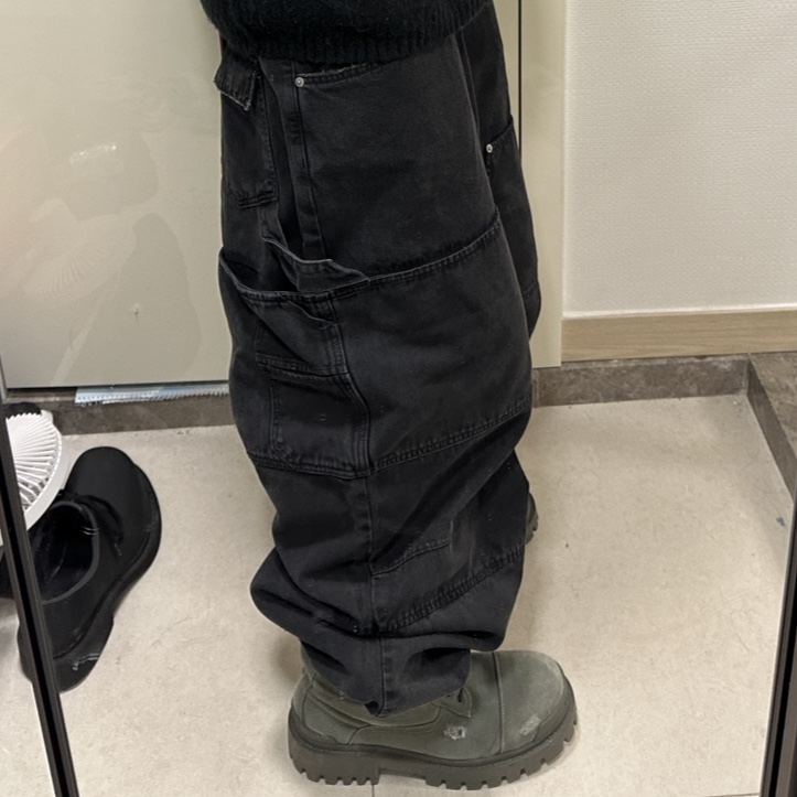 Nonnod Double Knee Cover Pants Vintage Black 착용 스타일 - 1