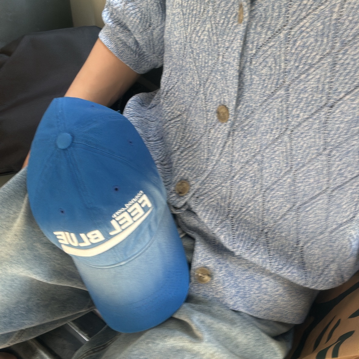 Nonnod Vintage Grunge Cap Washed Blue 착용 스타일 - 4