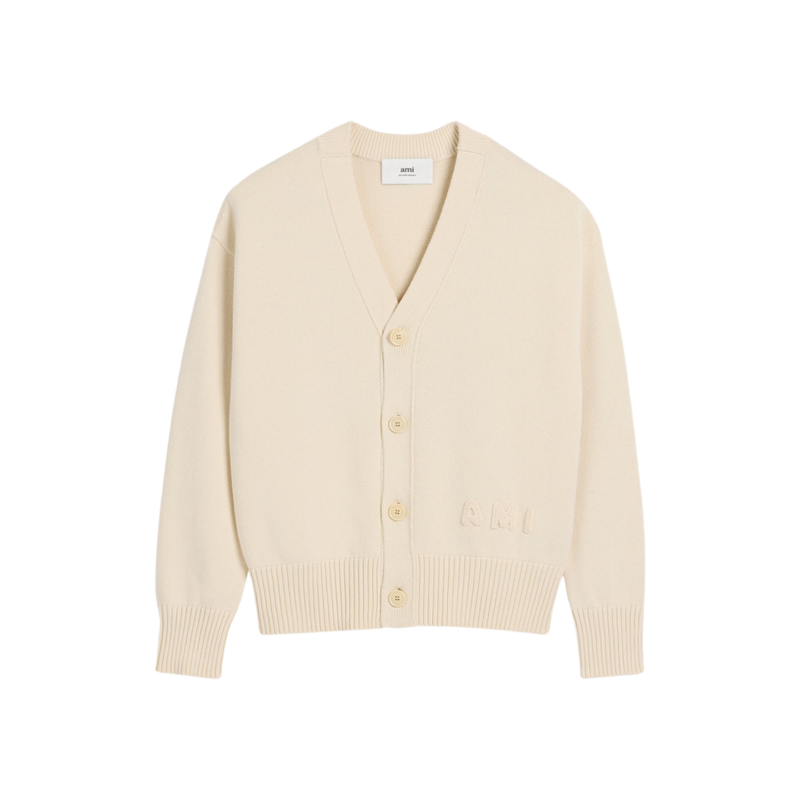 HKC163-KN0063-136 AMI Cotton Wool Embroidered Cardigan White Cream