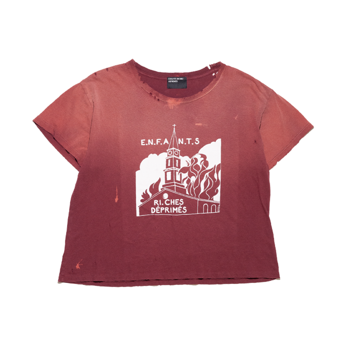 앙팡 리쉬 데프리메 버닝 처치 티셔츠 다크 스칼렛