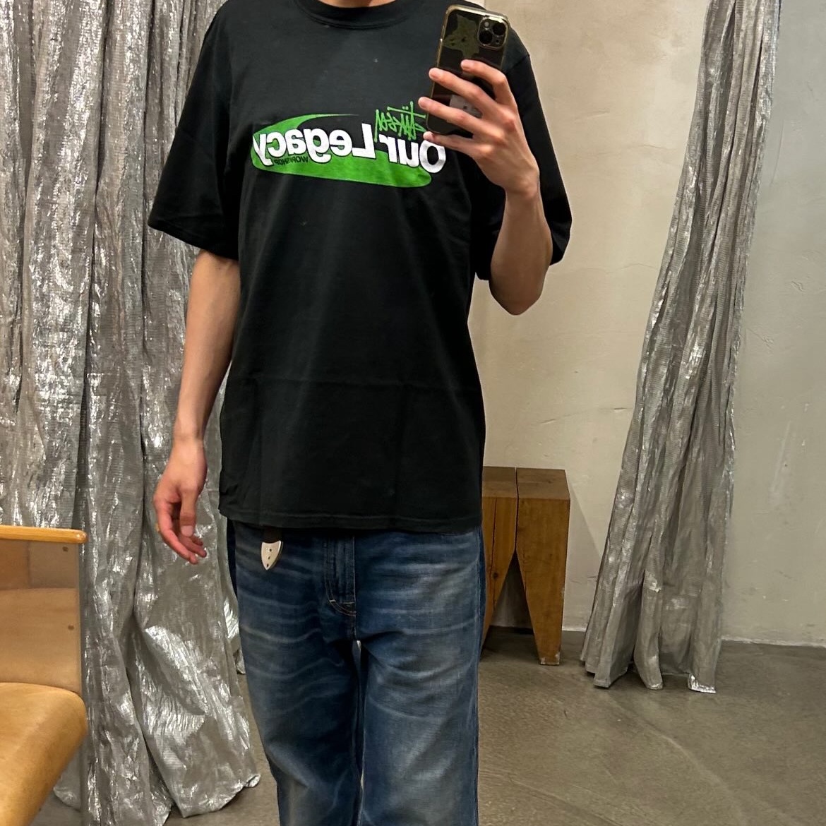 Stussy x Our Legacy Work Shop Swirl Pigment Dyed T-Shirt Black 착용 스타일