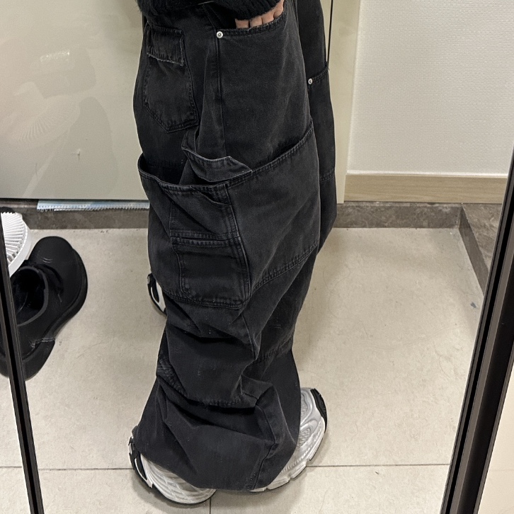 Nonnod Double Knee Cover Pants Vintage Black 착용 스타일 - 2