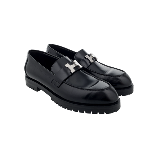 IT83PSJ9E85Q Hermes Faubourg Loafers 37 Black Silver Hardware