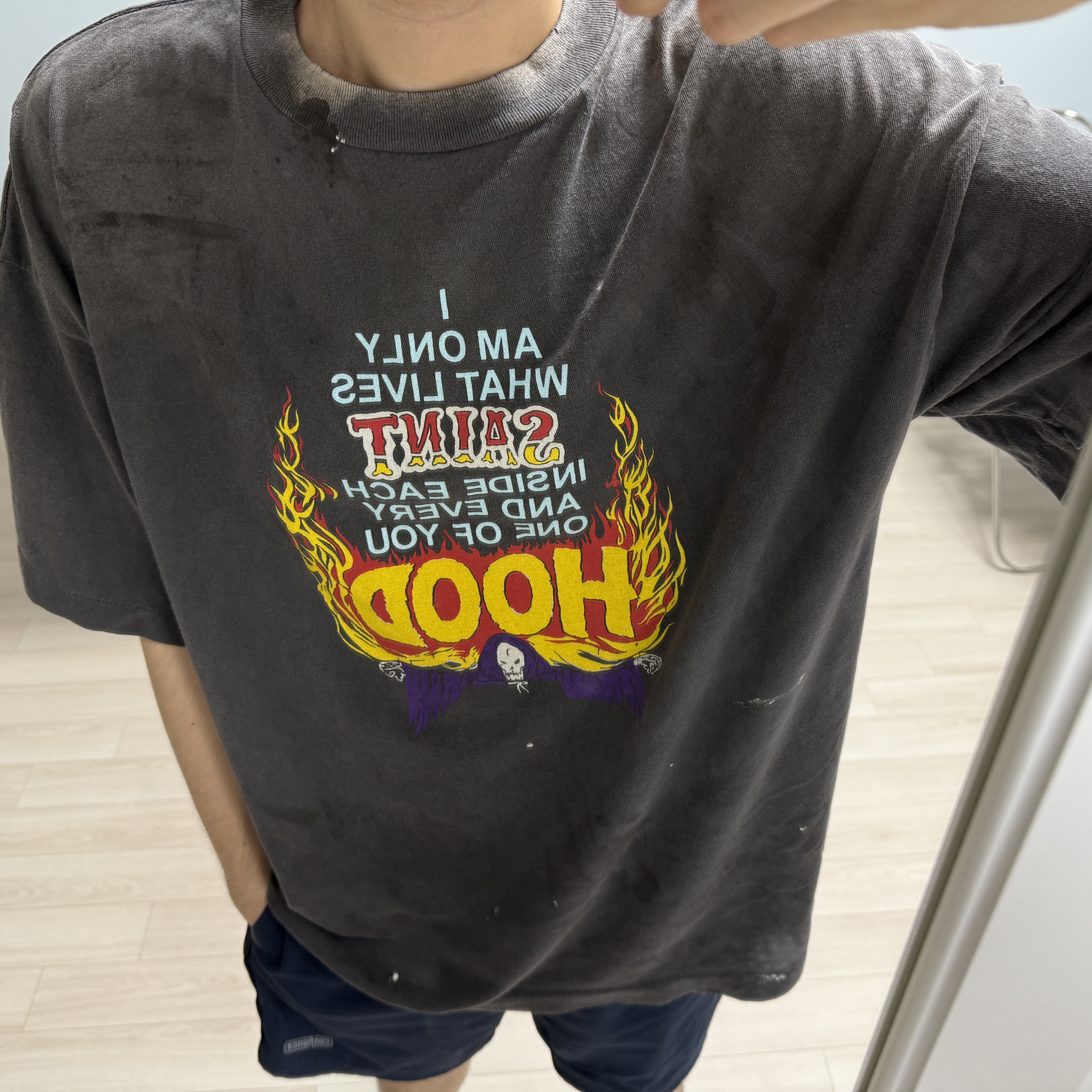 Neighborhood x Saint Mxxxxxx STHD Hood T-Shirt Black - 25SS 착용 스타일