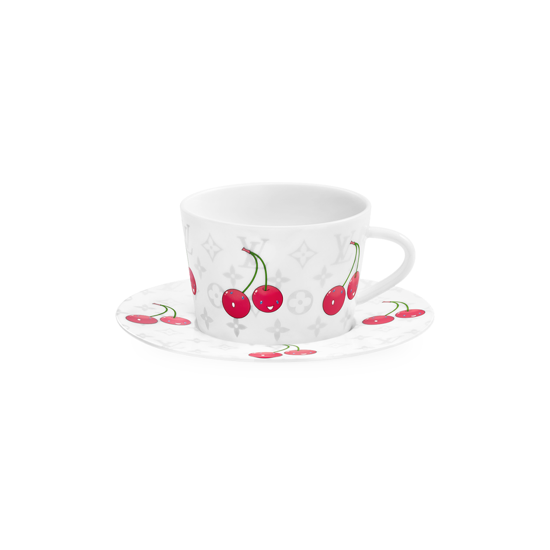 R93114 Louis Vuitton x Murakami Takashi Teacups and Saucers Monogram Cherry (Set of 2)