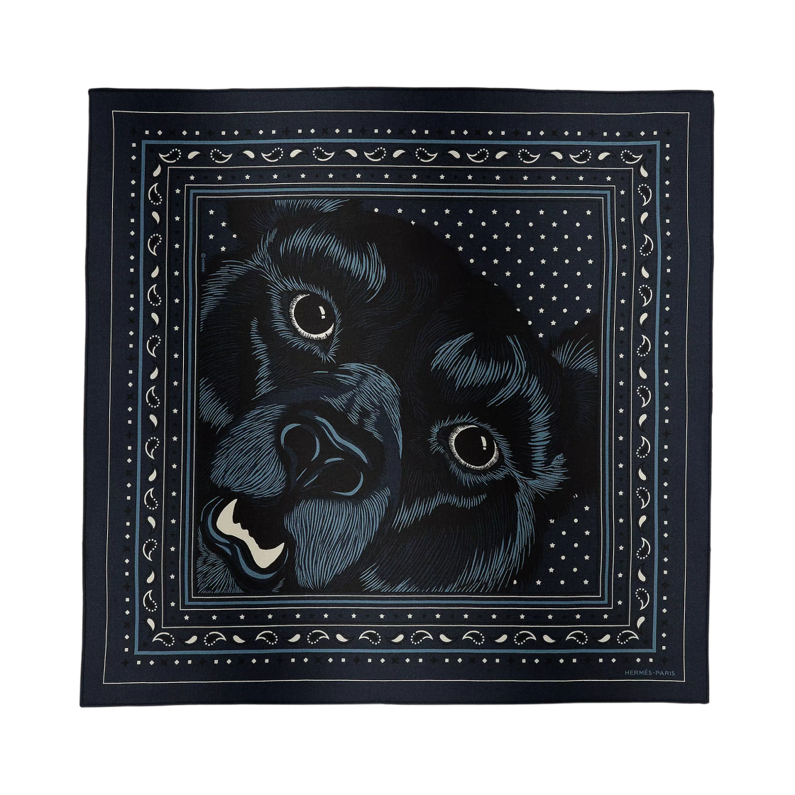 H284227T07 Hermes Grrrrr Scarf 65 Bandana Marine Noir Blanc
