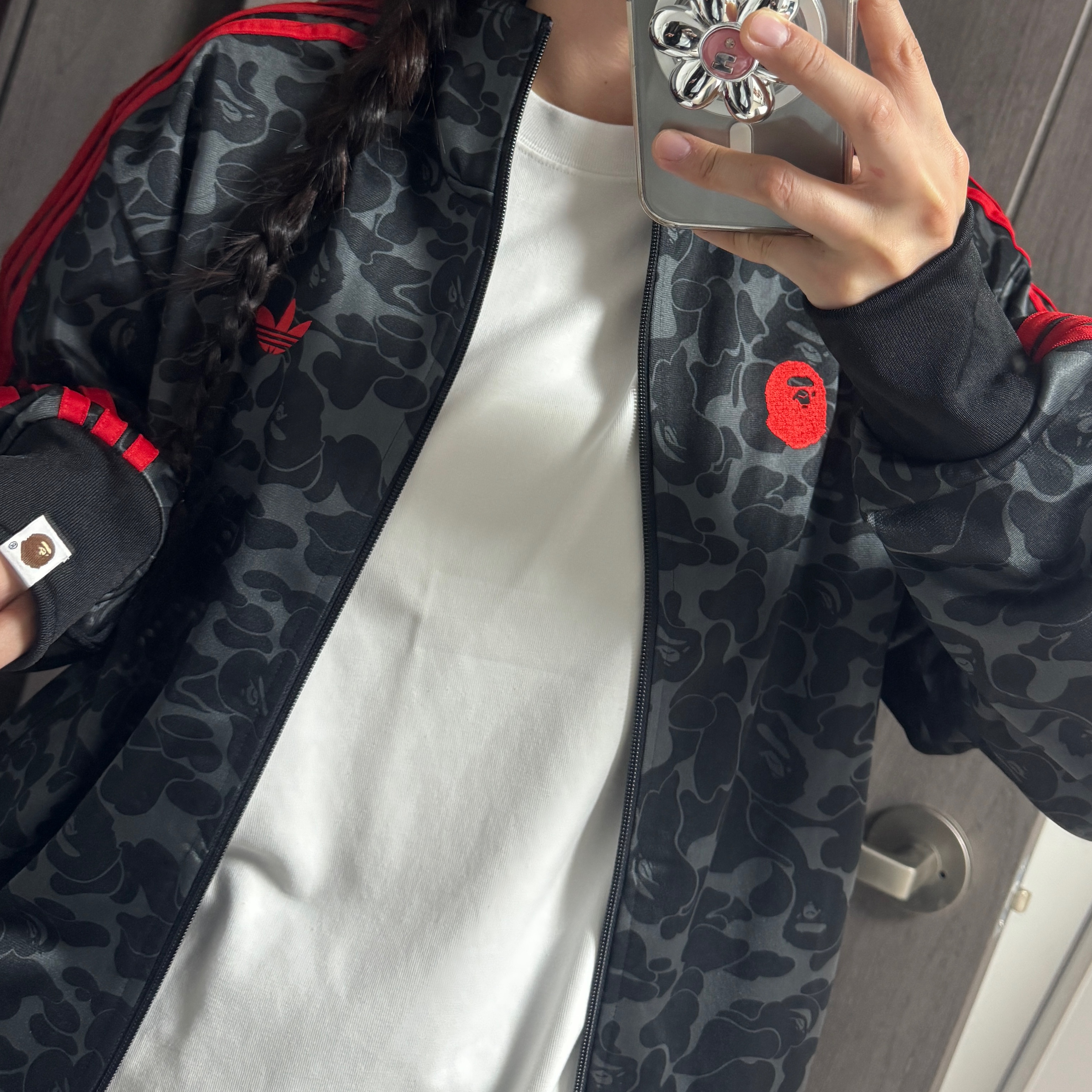 Adidas x BAPE Allover Print Track Top Black - KR Sizing 착용 스타일