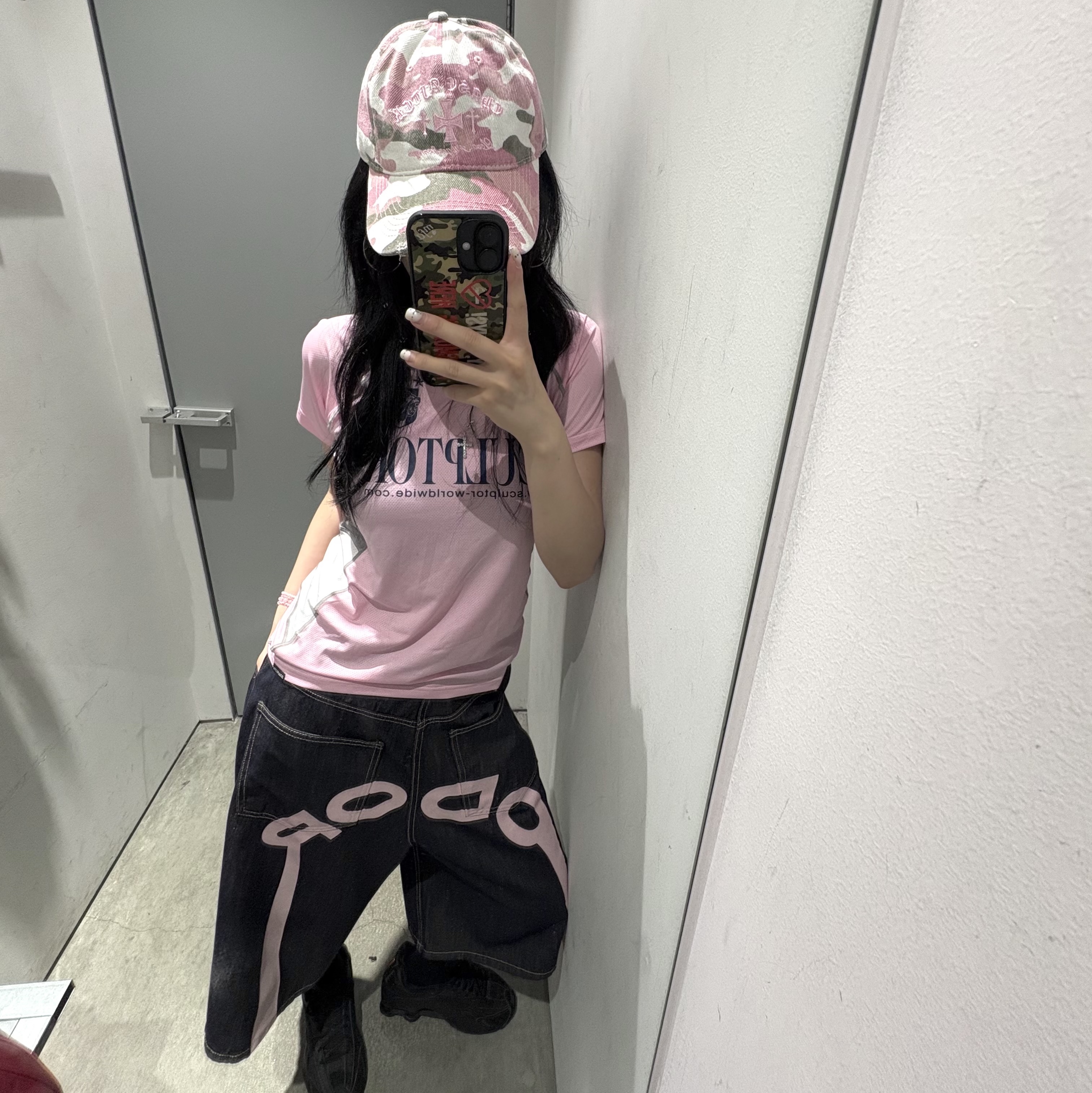 (W) Sculptor Sports Jersey T-Shirt Pink 착용 스타일
