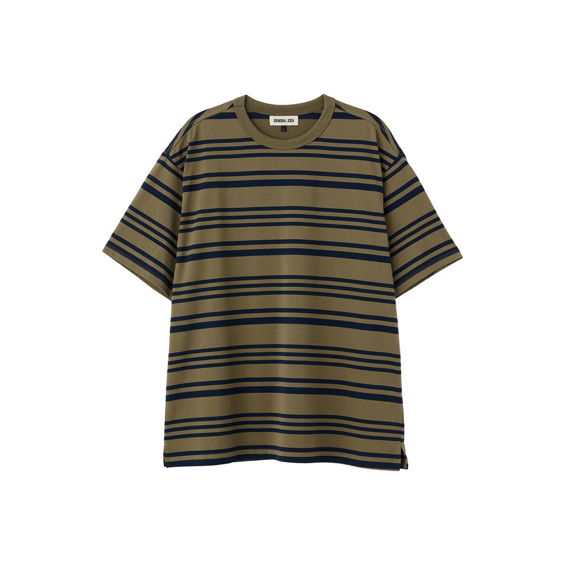 제너럴아이디어 맨 스트라이프 루즈핏 반팔티 카키(General Idea Man Stripe Loose Fit Half T-Shirts Khaki)
