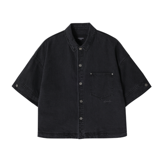 SH5SH570GY Songzio Homme Autograph Crop Denim Half Shirt Grey