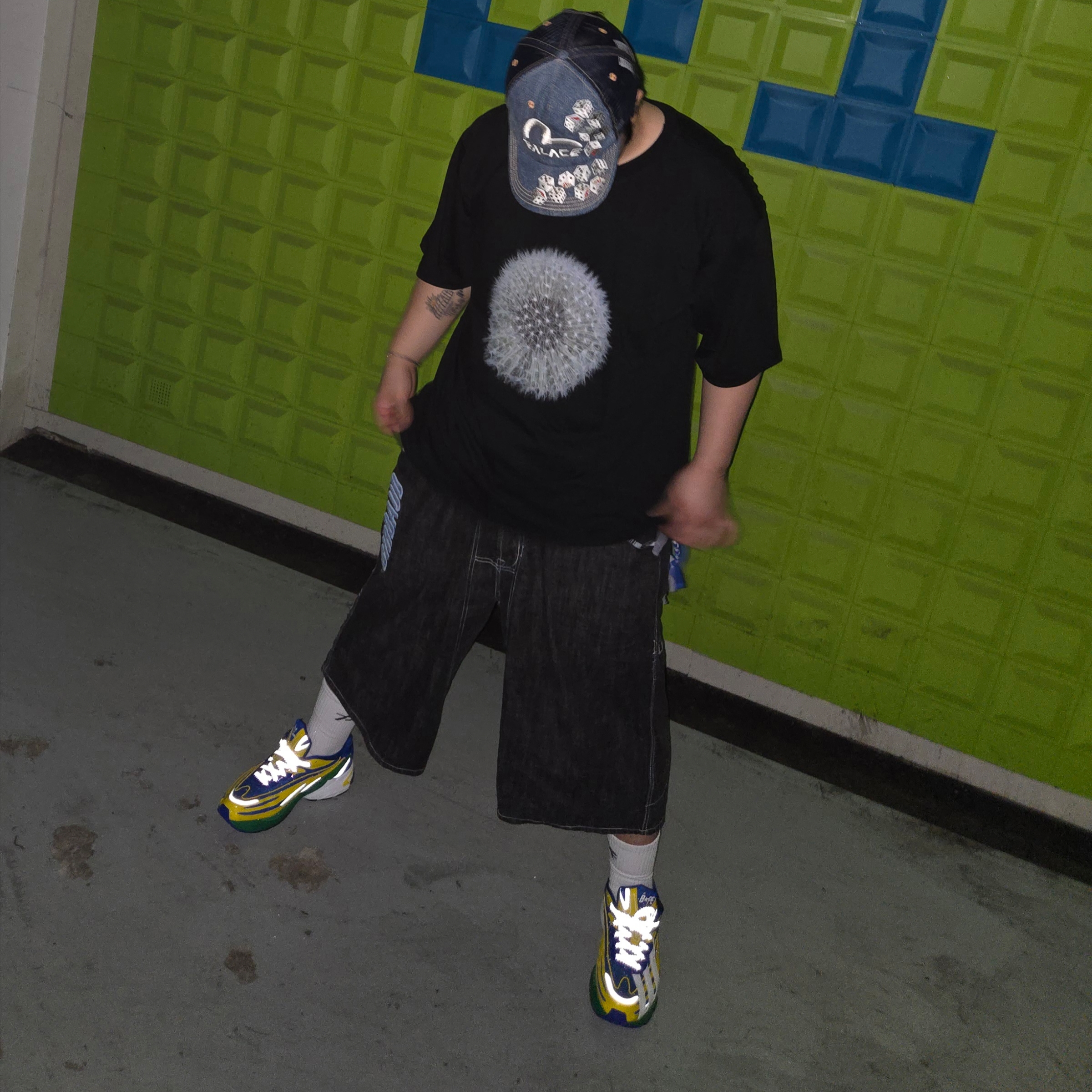 Palace x Evisu Hat Denim - 24SS, Adidas x BAPE Orketro Green Power Blue 착용 스타일 - 1
