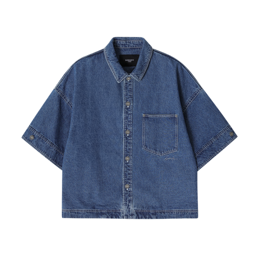 SH5SH571BL Songzio Homme Autograph Crop Denim Half Shirt Blue