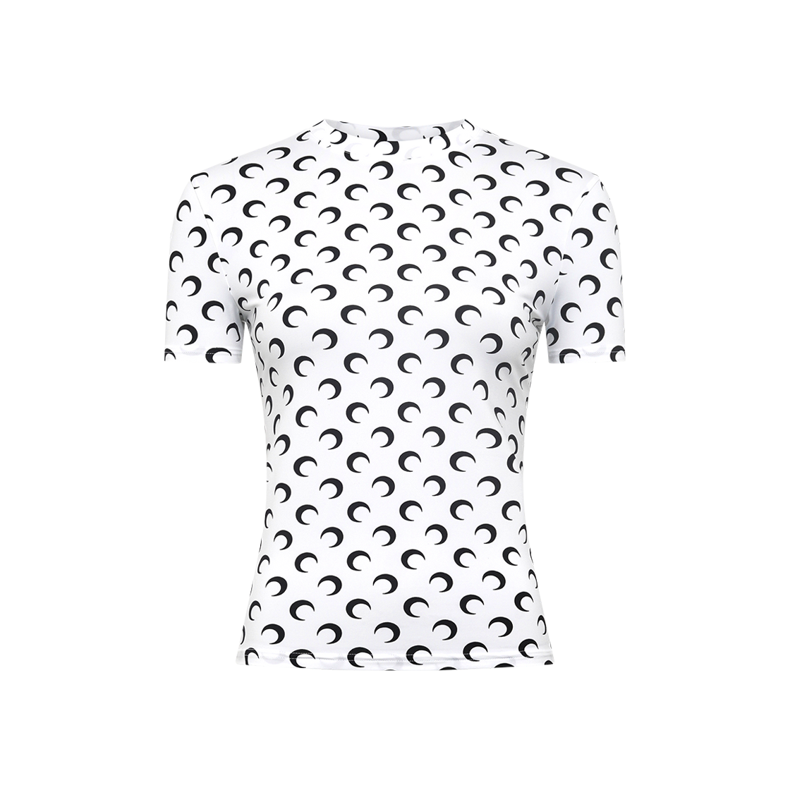 마린 세르 리사이클 문 저지 세컨드 스킨 숏슬리브 탑 문 블랙 온 화이트(Marine Serre Recycled Moon Jersey Second Skin Short Sleeves Top Moon Black On White)