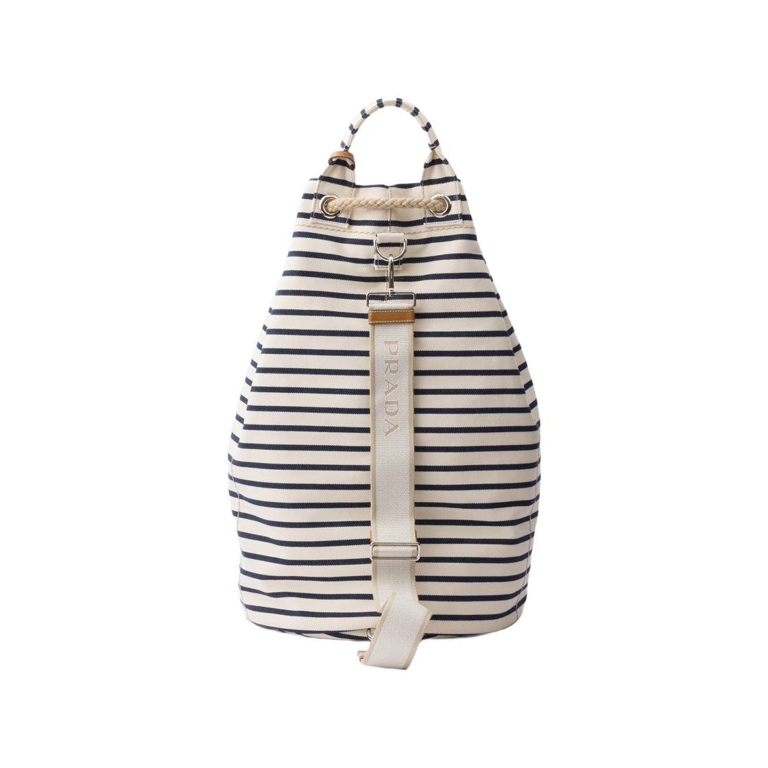 프라다 스트라이프 캔버스 드로우스트링 더플백 아이보리 블루(Prada Striped Canvas Drawstring Duffel Bag Ivory Blue) - 2